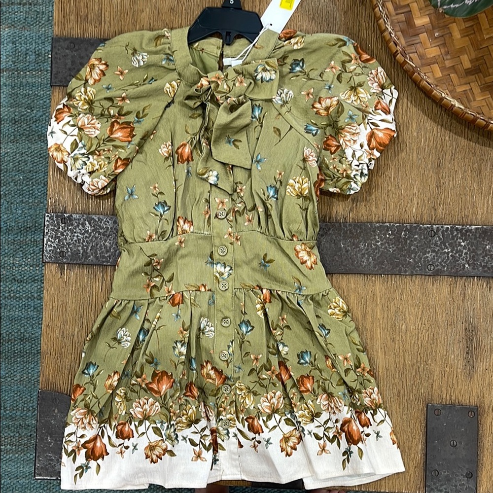 GB Girls Green and Orange Pleated Sundress